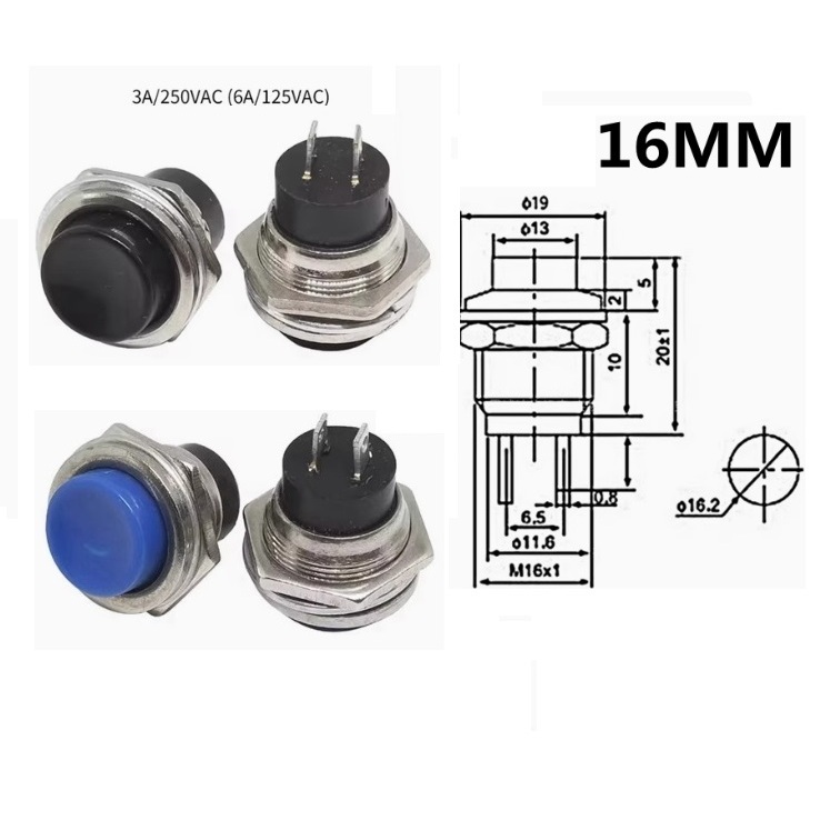 สวิตช์ปุ่มกด โลหะ แบบกดติดปล่อยดับ PBS-212(DS-212) 16mm สวิตช์ปุ่มกด ราคา/1ชิ้น