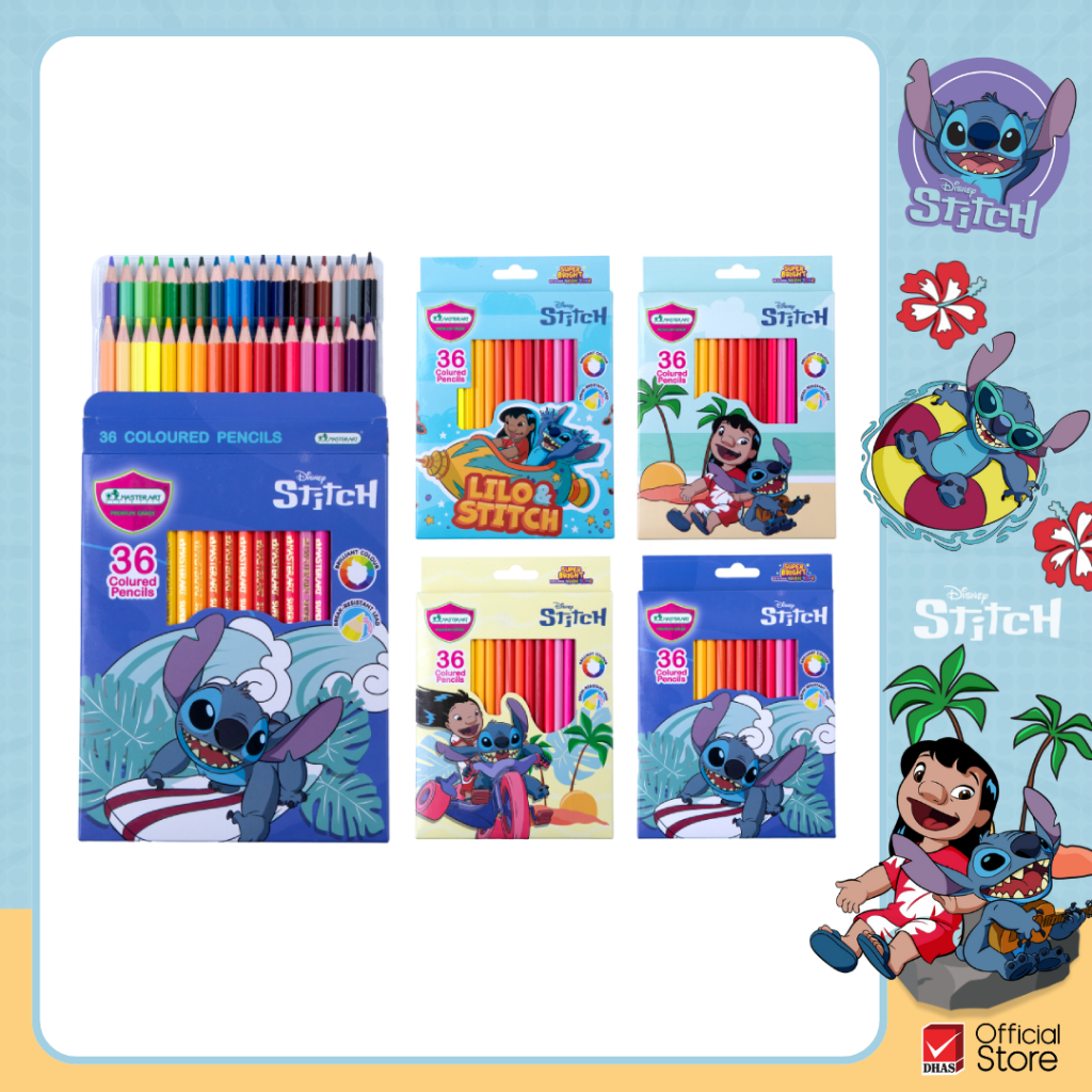 Master Art สีไม้ ดินสอสีไม้ แท่งยาว 36 สี Stitch ลิขสิทธิ์แท้ เฉดสี ซุปเปอร์ไบรท์ คละลาย จำนวน 1 กล่อง