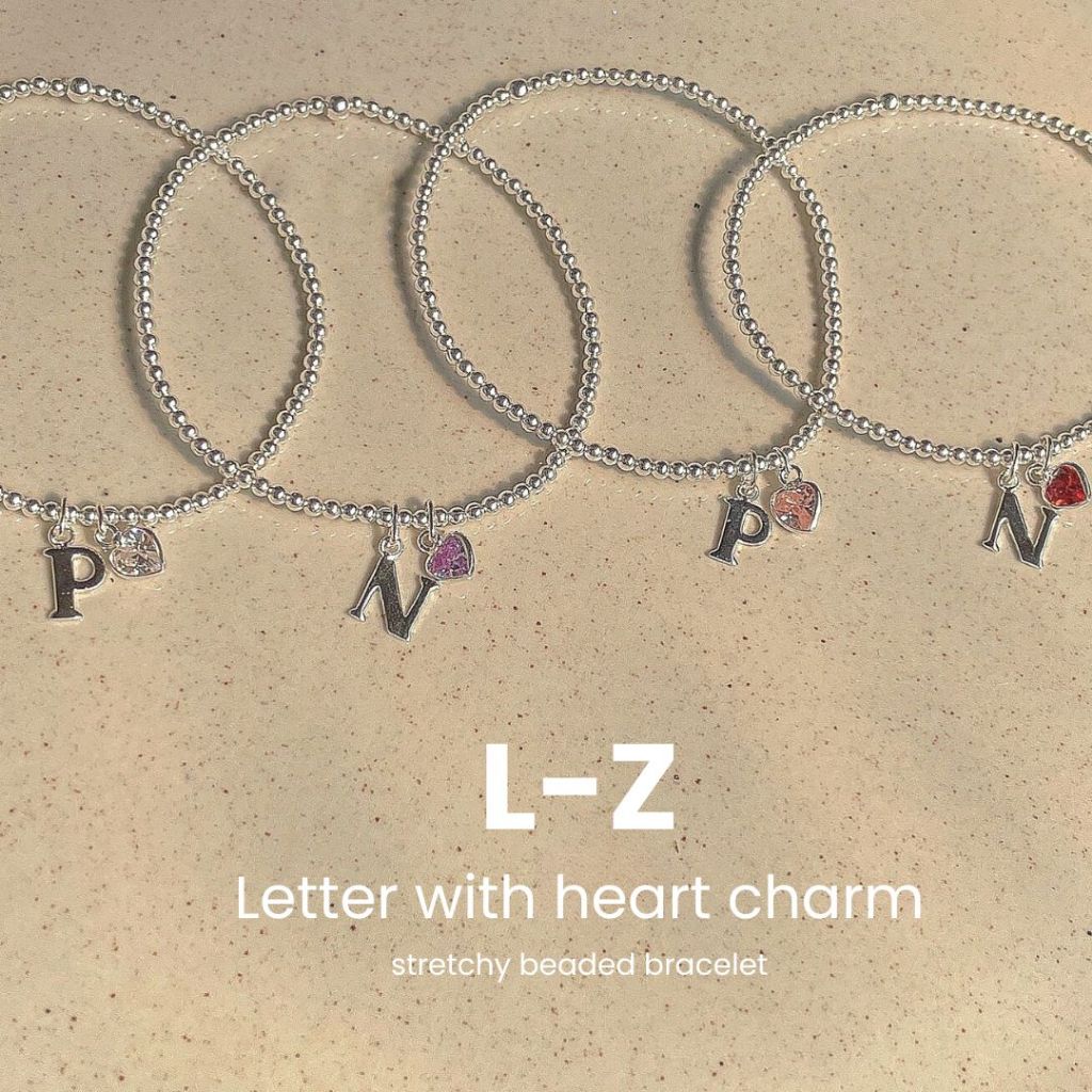 SissyJewelry // ข้อมือเงินแท้ รุ่นเอ็นยืด จี้ Letter (L-Z) + Heart charm   **แจ้งsizeที่ช่องหมายเหตุ** 🎁Free gift box🎁