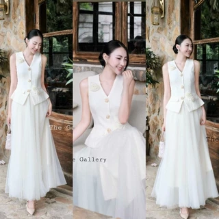 The gallery ●พร้อมส่ง /ชุดเซ็ตเสื้อ+กระโปรงยาวมุ้ง(กระดุมหลอก)ซิปหลัง
