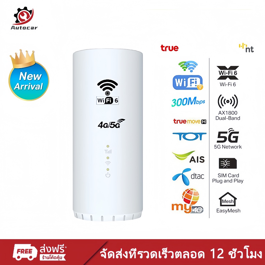 【รุ่นใหม่ล่าสุด】เราเตอร์ WiFi6 ใส่ซิม 4G/5G ทรงกระบอก ใช้ง่าย รองรับทุกเครือข่าย เสียบใช้เลย ไม่ต้องติดตั้ง