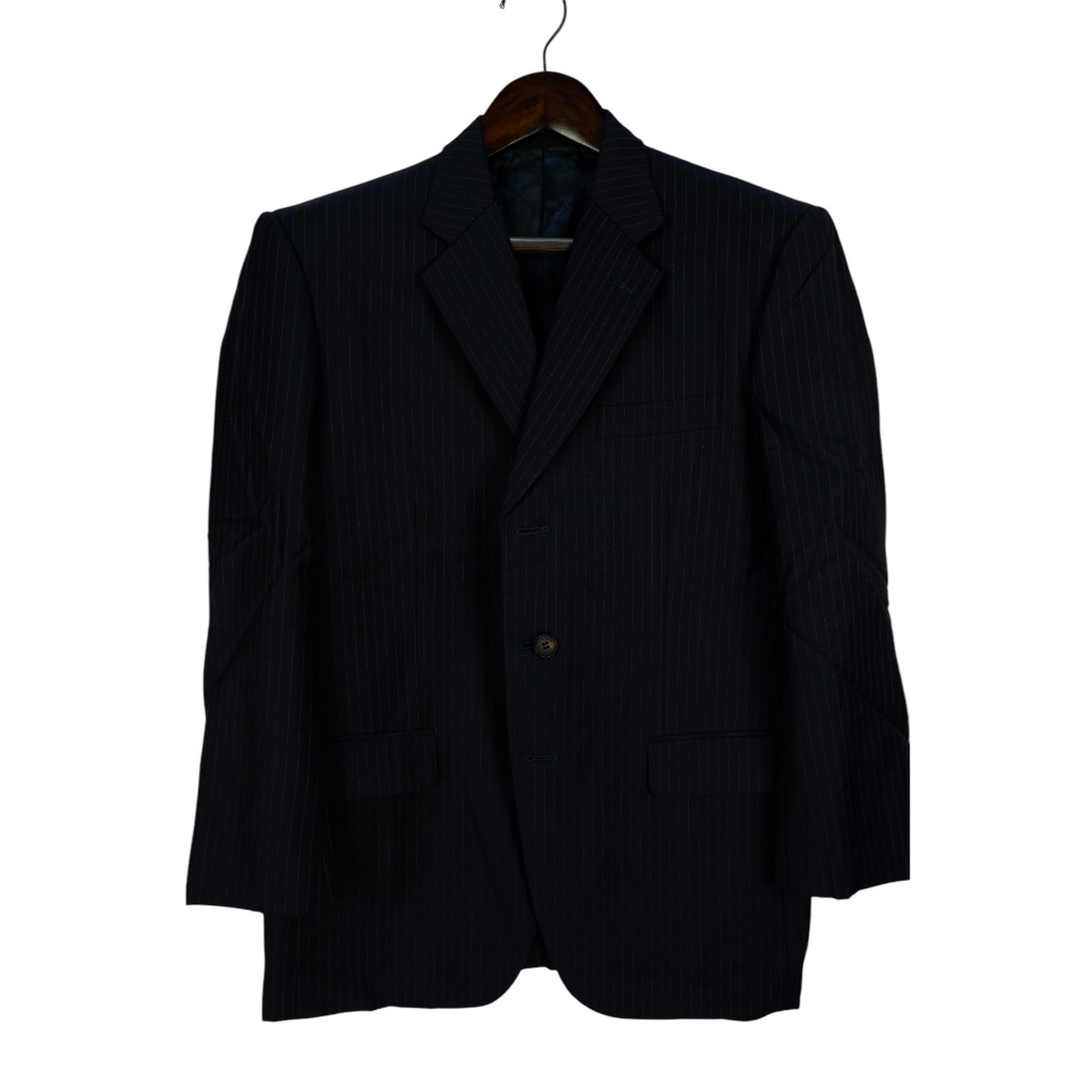 สูท Zegna อก43 ผ้าWool สีดำ ลายStripe  Japan Half Canvas สูทผู้ชาย สูทผู้หญิง สูทแบรนด์เนม