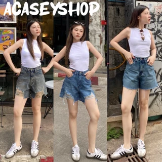 Acasey กางเกงยีนส์ผู้หญิง ขาสั้น ผ้าไม่ยืด Punny Edge Denim มาแรงมากตอนนี้