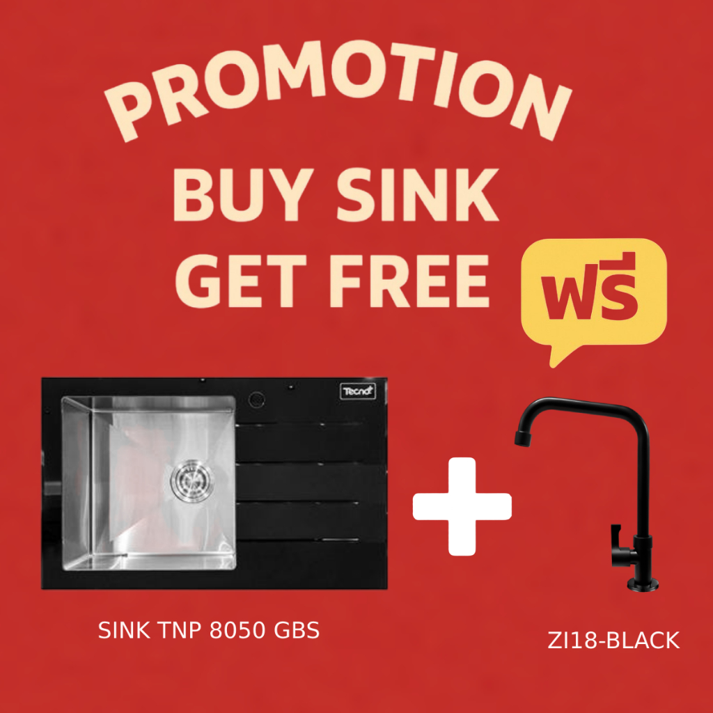 อ่างล้างจาน 1 หลุม 1 ที่พัก แบบฝัง Tecnoplus รุ่น TNP 8050 GBS ขนาด 80 ซม. ลึก 20 ซม.