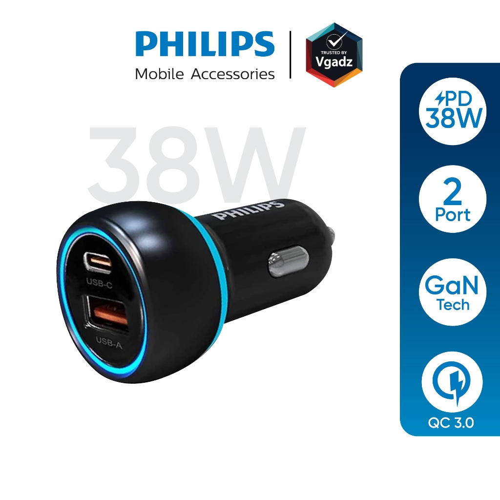 Philips ที่ชาร์จในรถยนต์ รุ่น PD38W Car Charger Dual Port
