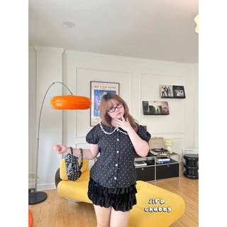 (Shopee video & live มีส่วนลด) พร้อมส่งครบสี✅เสื้อลายจุดสุดฮิต ตัวปกเป็นทรงคอบัวแต่งลูกไม้ ตัวเสื้อเป็นแบบผูกหลัง(36-48)