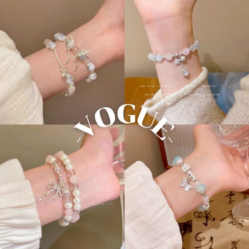 Vogue🌟พร้อมส่ง🌟 กำไรข้อมือลูกปัดลายมัดย้อม สีพาสเทล ยางยืด (BRL-6)