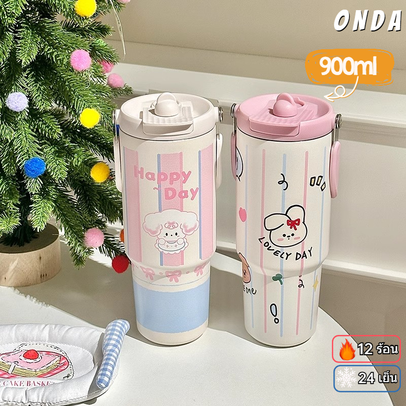【ONDA】（จัดส่งจากท้องถิ่น）ใหญ่ความจุ 900mlแก้วเยติ 316 มีหูหิ้วกระติกน้ําเก็บอุณหภูมิใหม่การ์ตูน ถ้วย