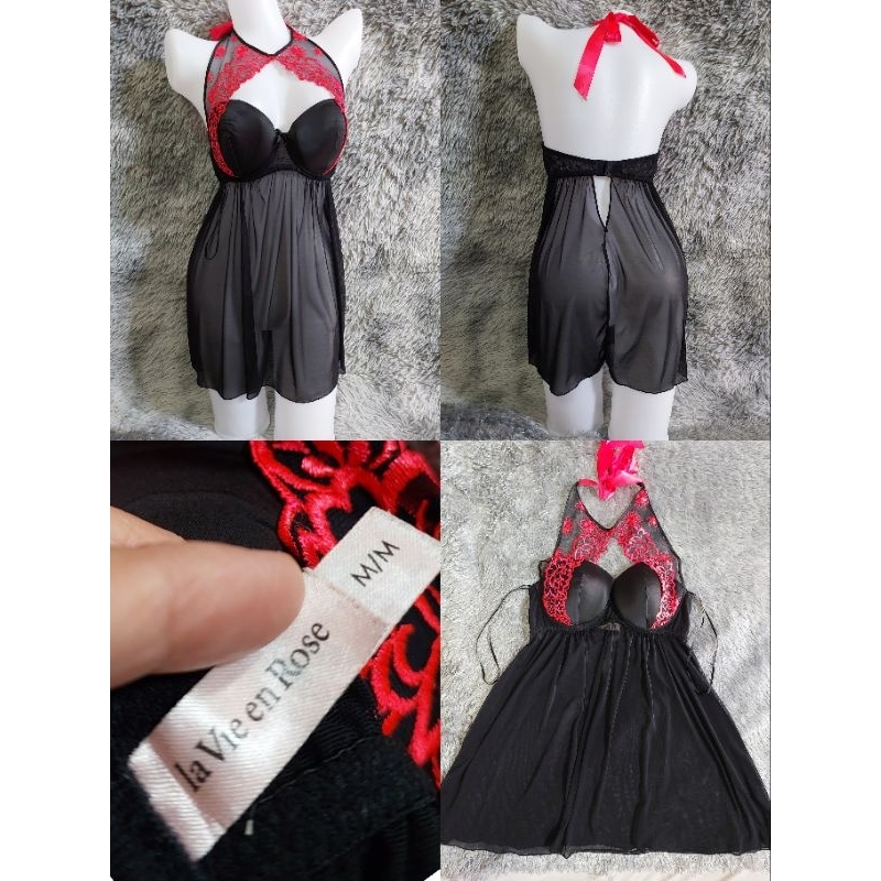 #ชุดชั้นในเซ็กซี่#คล้องคอริบบิ้น อกแต่งซีทรูงานปัก ซีทรูทั้งตัว#La Via en Rose SIZE M อก 34"