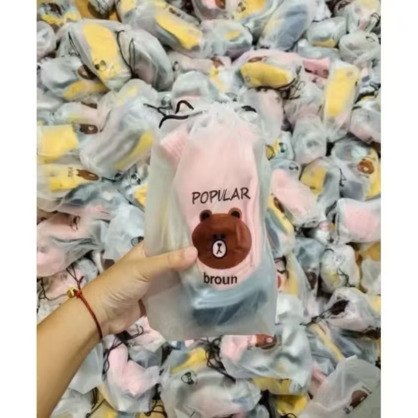 ถุงเท้าข้อสั้นผู้หญิง ลายหมี (แพ็ค10คู่) พร้อมถุงลายหมC2