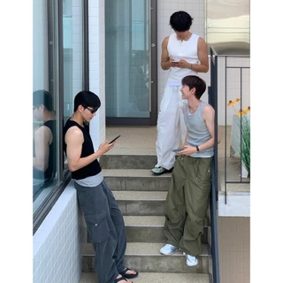 เสื้อกล้าม สีพื้น กระดุม 3 เม็ด ทรงเข้ารูป สไตล์เกาหลี ใส่ได้ทั้งผู้ชายและผู้หญิง B58