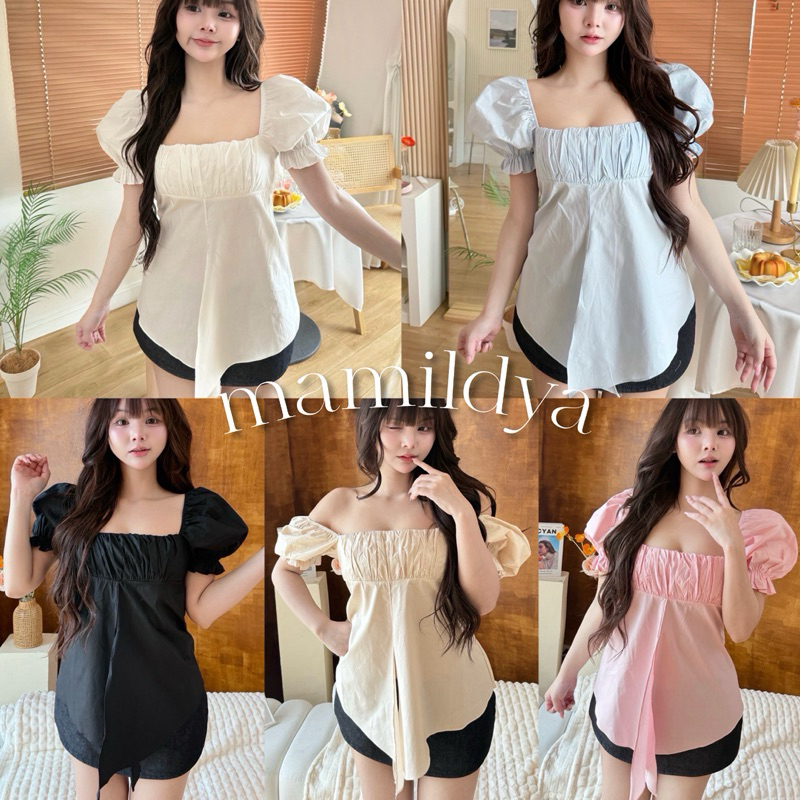 Mamildya.shop  เสื้อแขนตุ๊กตา ผ้าคอตตอน 100% ใส่แล้วพรางหุ่น/ Q2-5/NUSA-ตรงยืด⚫