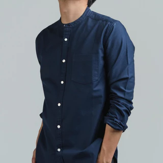 era-won เสื้อเชิ้ต ทรงปกติ Oxford Shirt แขนยาว คอจีน สี Navy
