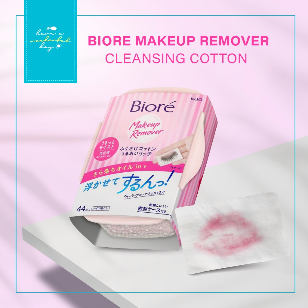 🧼 Biore Makeup Remover with Cotton – Moisture Rich (44 Sheets) คลีนซิ่งแบบแผ่น พร้อมสารบำรุง 💧 เช็ดเ