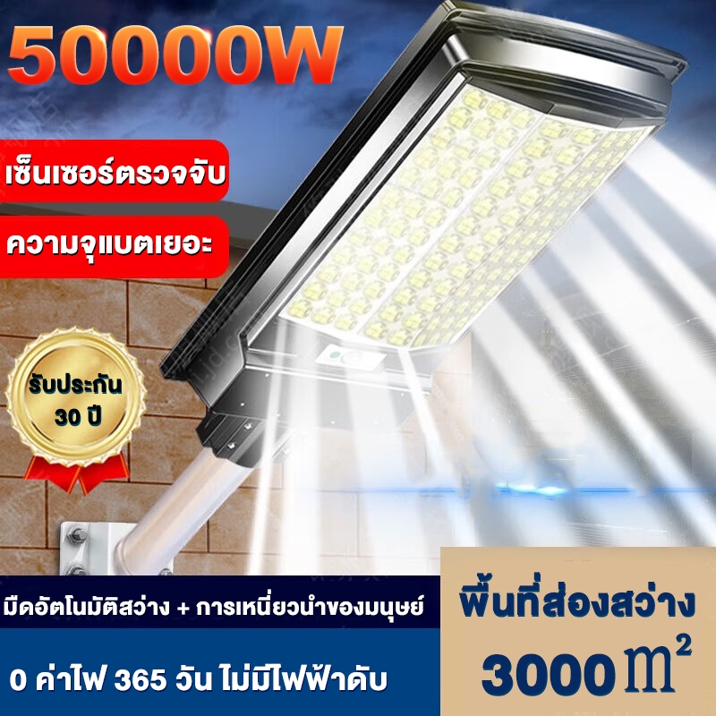 ไฟโซล่าเซลล์ 80000W ซื้อ1แถม1 ไฟถนนโซล่าเซลล์ IP68กันน้ำและกันฟ้าผ่ Solar Light แสงสีขาว ระบบเซนเซอร์