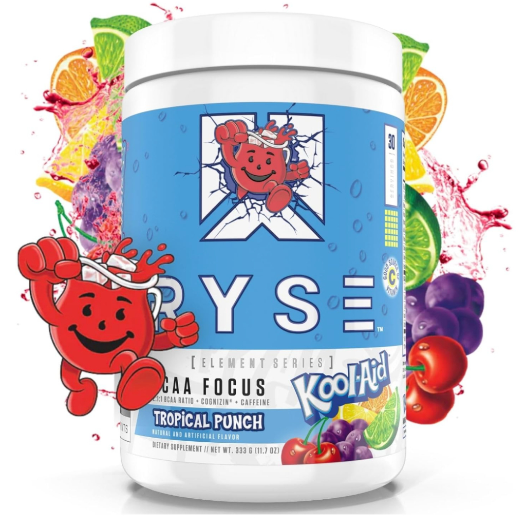 Ryse BCAA Focus Powder - Kool-Aid Tropical Punch - BCAA Supplement with Electrolytes, Natural Caffei