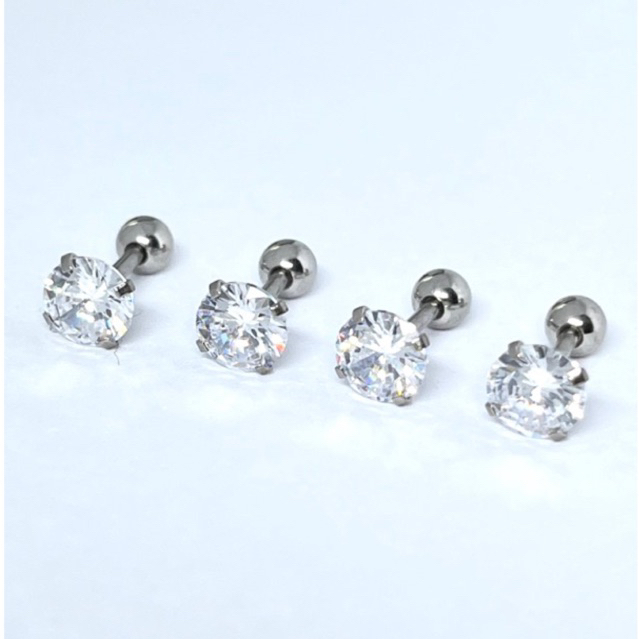 DSOMY จิวต่างหูสแตนเลส (ราคา1คู่) คริสตัล CZ กลม ใช้ได้ชาย/หญิง (พร้อมส่งจากไทย)