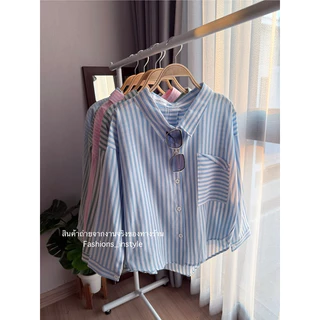 [อก 46] เสื้อเชิ๊ตแขนยาวผ้าคอตตอนแต่งกระเป๋าพับ (FA6)