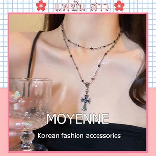 [จัดส่งในกทม] MOYENNE สร้อยคอไม้กางเขนเซอร์โคเนีย สร้อยคอสองชั้น สไตล์หวานและเท่ วัสดุโลหะผสมสังกะสี