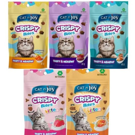 CAT n joy Crispy Bites ขนมแมวกรุบกรอบ หลากหลายรสชาติ ขนาด 60 กรัม*โปรดอ่านรายละเอียดก่อนสั่งซื้อ
