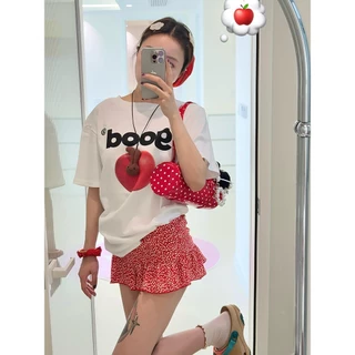 Rita พร้อมส่ง❣️กระโปรงสั้นมินิ🌹Skirt เอวสูง ทรงเอ ดูผอม สีแดง ลายดอกไม้เล็กๆ แฟชั่นผู้หญิง Y2K กระโปรงกางเกง มีซับใน