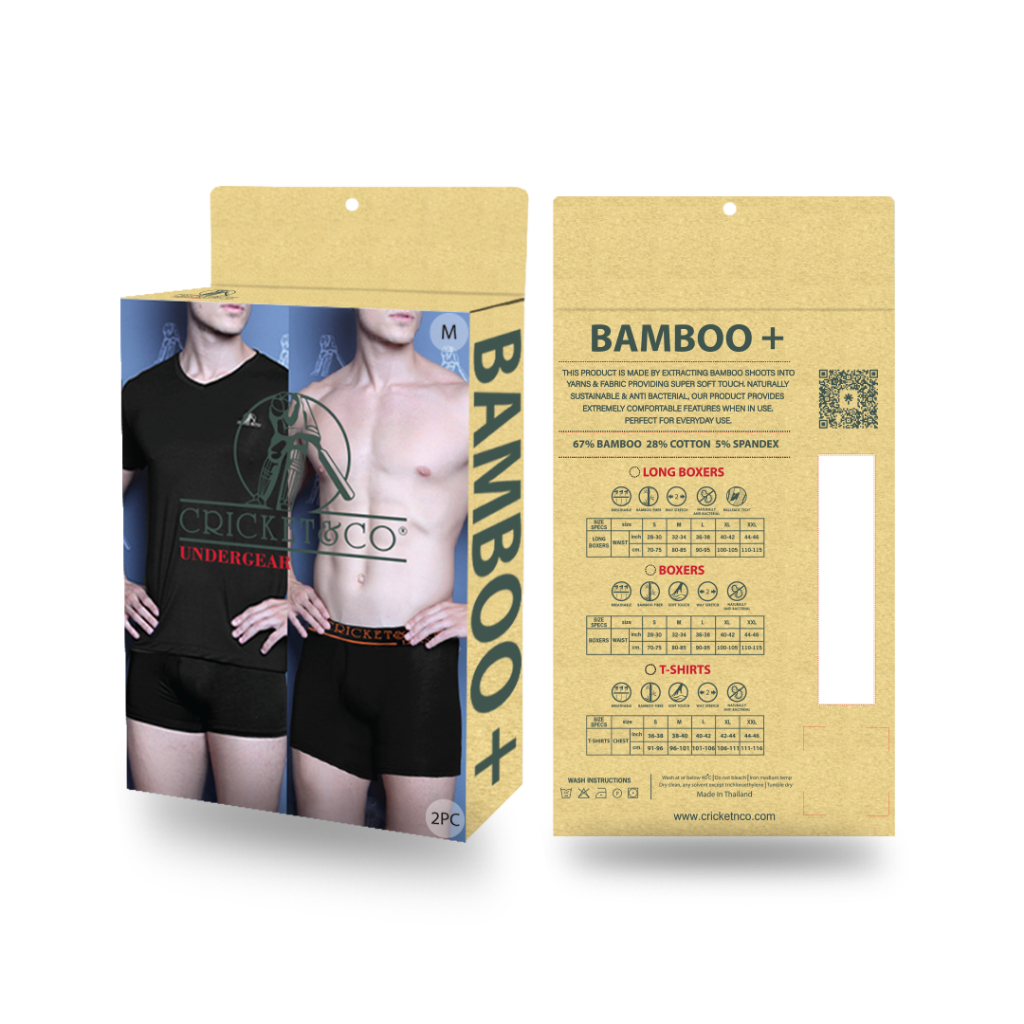 (Box 2 ชิ้น) Cricket & Co กางเกงชั้นในผู้ชายรุ่น Bamboo แบบ Long Boxer มี 2 สี