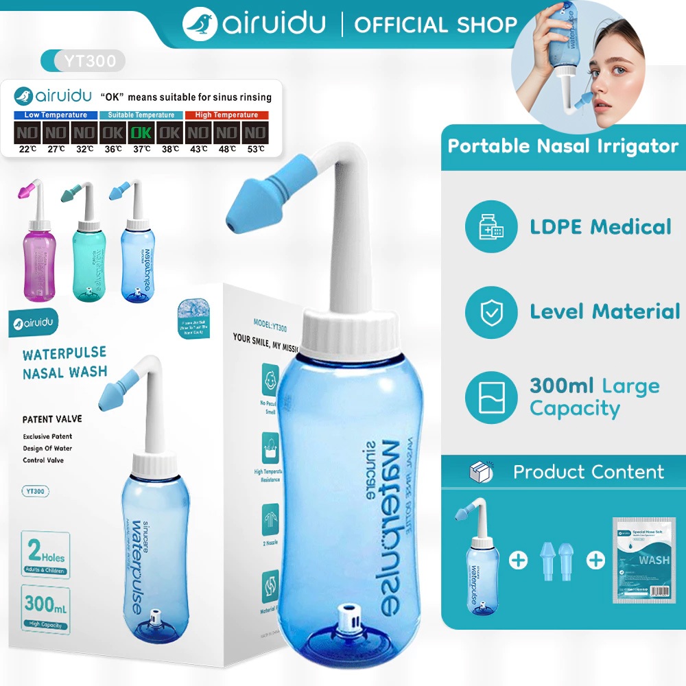 AVINIE&Dr.isla ขวดล้างจมูก 300ML ล้างจมูก ของขวัญ10*น้ําเกลือ เกลือสำหรับจมูก หัวฉีดหลายหัว YT300