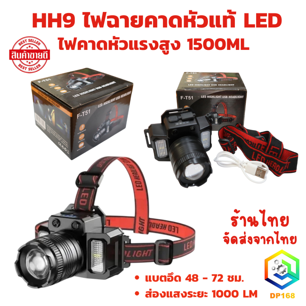 HH9 ไฟฉายคาดหัวแท้LED ส่องแสงได้ไกล กันน้ำ ไฟคาดหัวแรงสูง 1500ML ไฟส่องกบ แบตอึด 48-72ชม ส่องแสงระยะ 1000LM
