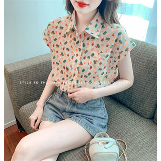 เสื้อชีฟองลายดอกไม้ 2025 เสื้อเชิ้ตผู้หญิงฤดูร้อนสไตล์ใหม่ เ…