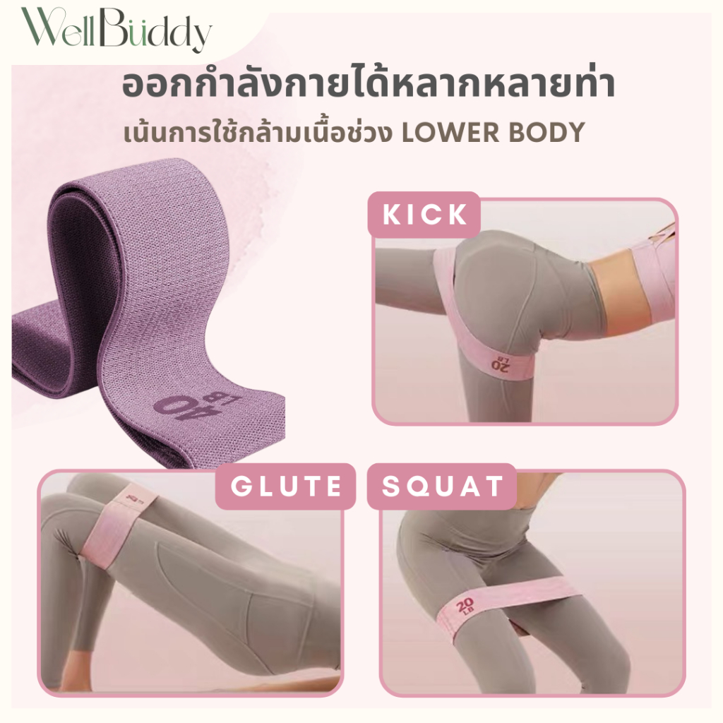 WellBuddy ยางยืดออกกำลังกาย 4 แรงต้าน แบบผ้า (1 แพค 4 ชิ้น) ทนทาน ยืดหยุ่น มีแถบซิลิโคน รูปที่ 4