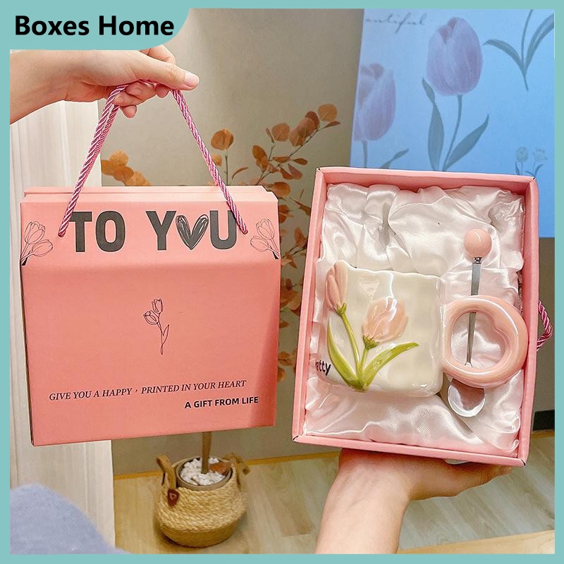 Cute Water Bottle ถ้วยเซรามิก ถ้วยในครัวเรือนที่มีมูลค่าสูง การออกแบบดอ Birthday Gifts