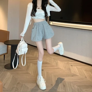 กางเกงขาสั้นผู้หญิง กางเกงขาสั้นลำลอง เอวสูง ผ้าใส่สบาย