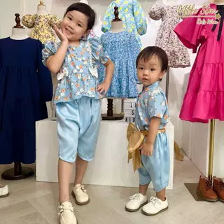⭐️Littlestar👧🏻ชุดไทยเด็ก คู่พี่้น้อง ชุดเช็ต 💖ส่งไว พร้อมส่ง BHS0034 GTZ0508