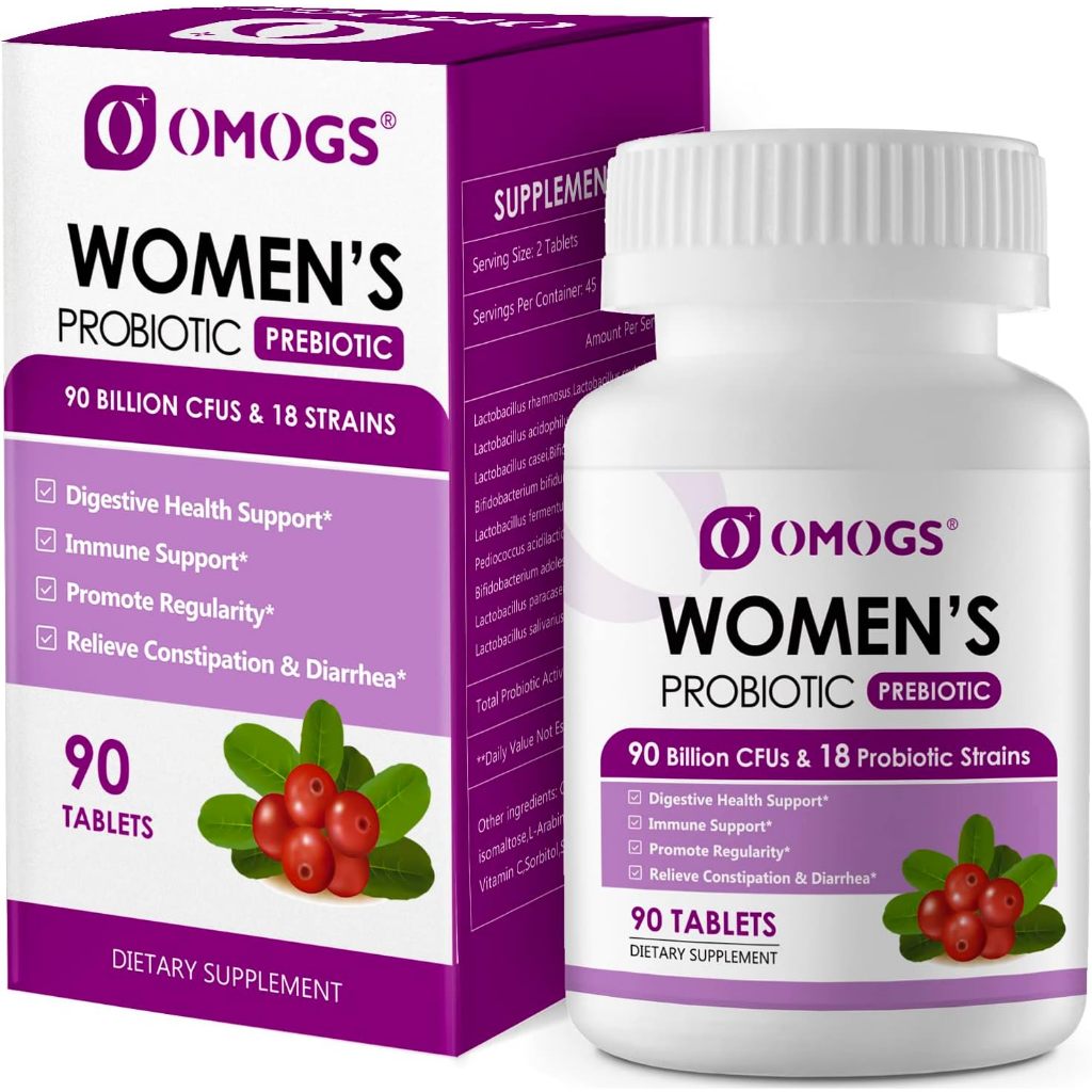 OMOGS Probiotic for Women - ลดอาการท้องอืด, ระบบย่อยอาหาร, เสริมภูมิคุ้มกัน - 90 billion cfu 90 pieces
