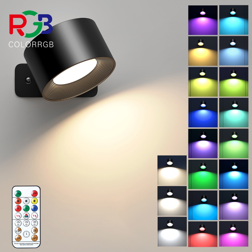RGB โคมไฟติดผนัง LED แม่เหล็กติดผนังหรี่แสงได้ ไฟข้างเตียง ไฟ LED สองสี ชาร์จ USB สำหรับห้อง ไฟตกแต่งห้อง