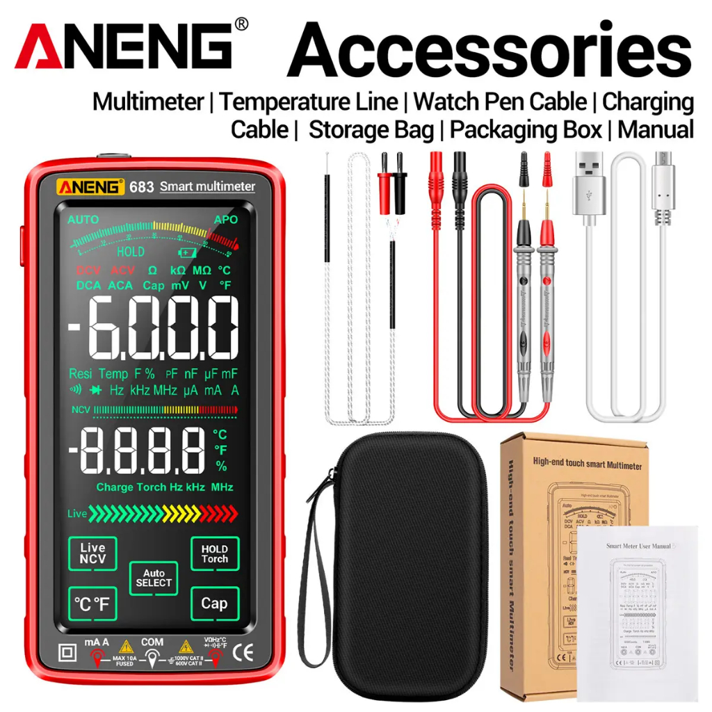 683 Multimeter สีแดง ดิจิตอลมัลติมิเตอร์ ″ANENG″