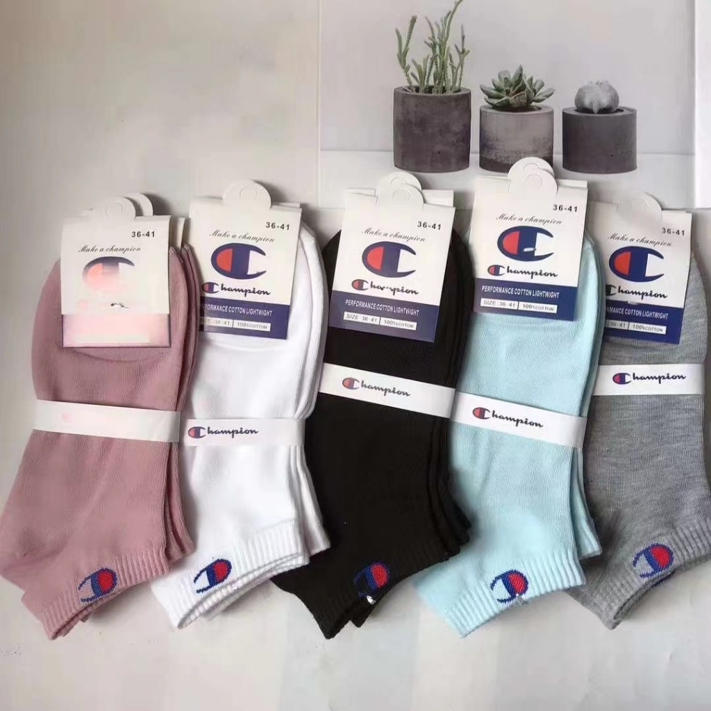ถุงเท้าผู้หญิงChampion(1แพ็ค10คู่ 5สี)ถุงเท้าข้อสั้น ถุงเท้ากีฬา ระบายอากาศได้ดี ยืดหยุ่น ซับเหงื่อดี คละสี ใส่สบาย