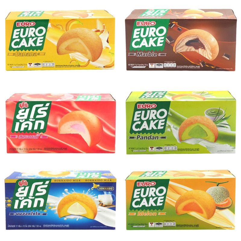 ( 12ชิ้น) Euro Cake ยูโร่ มาร์เบิ้ลเค้กสอดไส้หลายรสชาติ