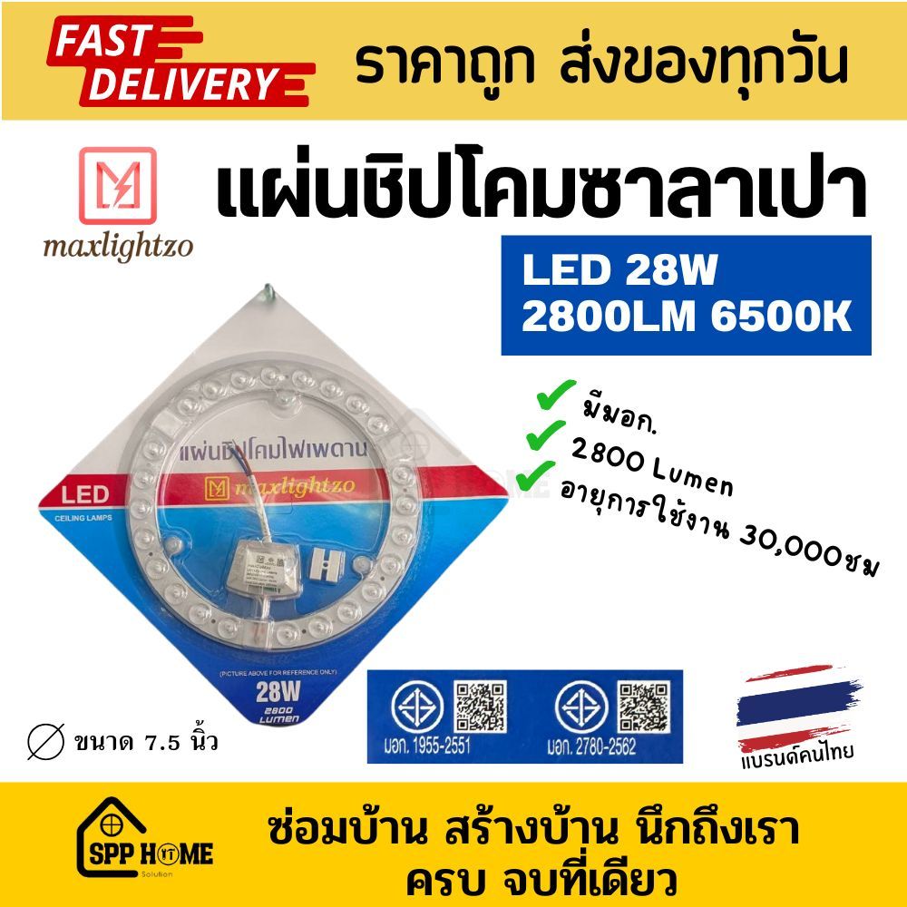 Maxlightzo แผ่นชิป LED โคมซาลาเปา ขนาด28W แสงขาว มีมอก.