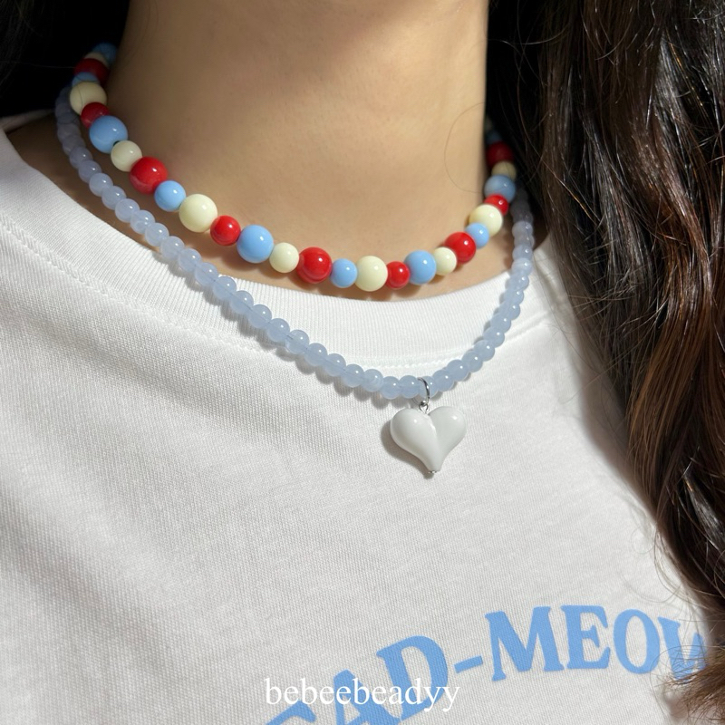 สร้อยลูกปัด พร้อมจี้หัวใจสีขาว 🤍 | สร้อยคอลูกปัด