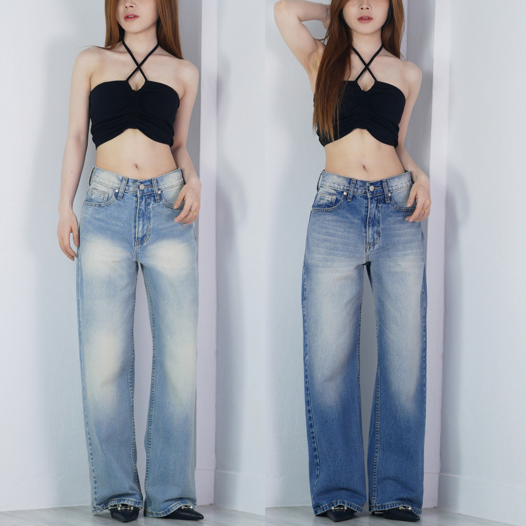 VALAW - Lowy Jeans กางเกงยีนส์เอวต่ำขากระบอกกลางกึ่งใหญ่