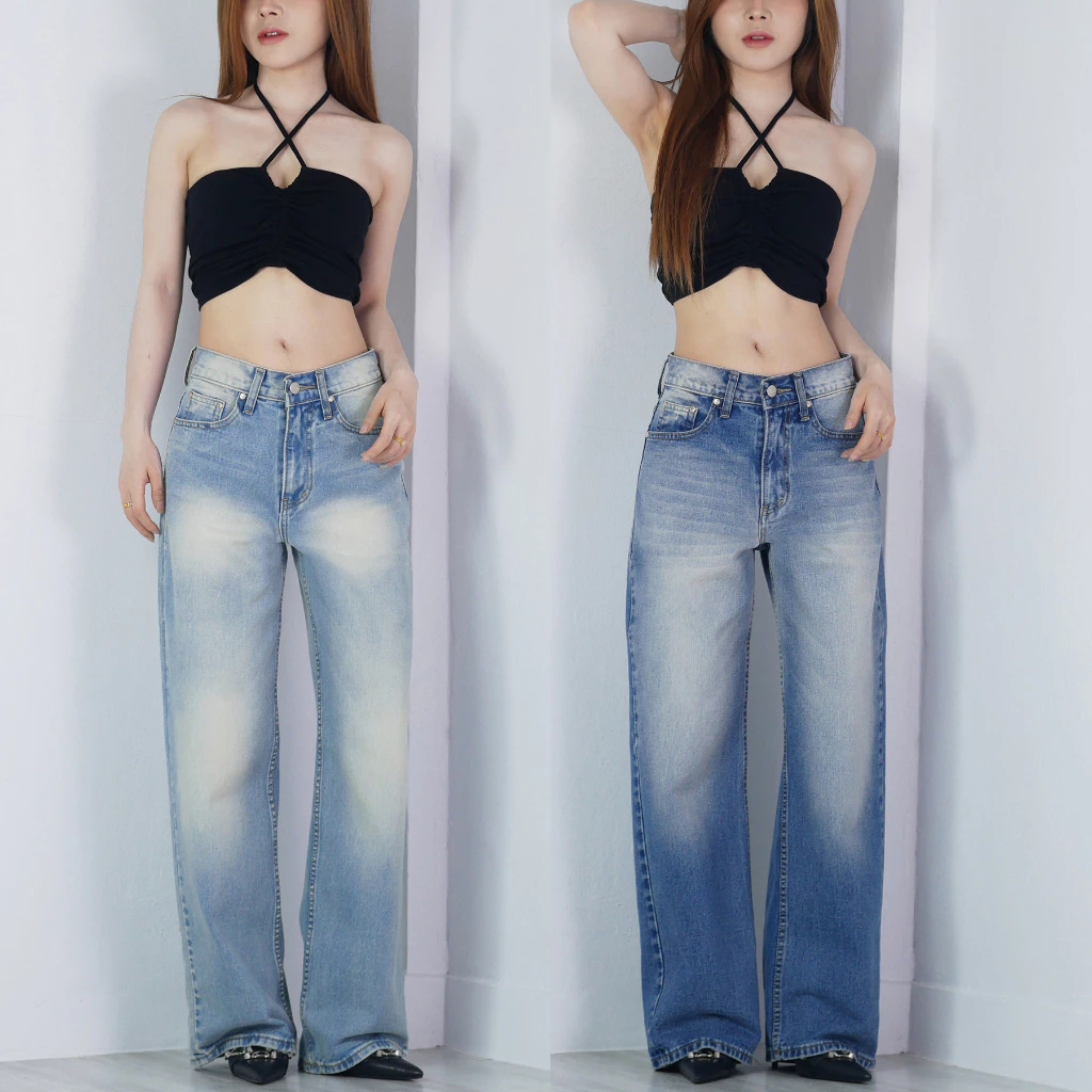 VALAW - Lowy Jeans กางเกงยีนส์เอวต่ำขากระบอกกลางกึ่งใหญ่