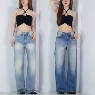VALAW - Lowy Jeans กางเกงยีนส์เอวต่ำขากระบอกกลางกึ่งใหญ่