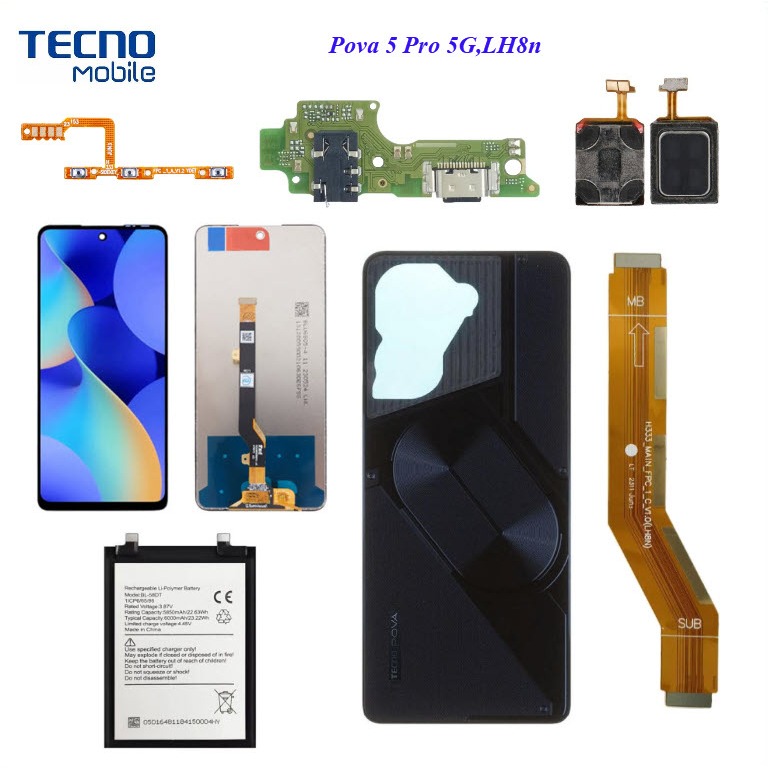 อะไหล่มือถือ Tecno Pova 5 Pro 5G,LH8N/หน้าจอ LCD./แบตเตอรี่ BL-58DT/ฝาหลัง