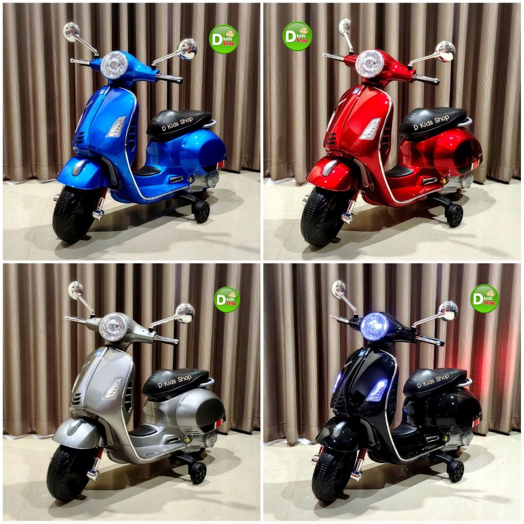 💥New💥รถมอเตอร์ไซค์เด็ก ทรงเวสป้า รุ่นสีอบเงา รถเด็ก รถเวสป้าเด็ก Vespa Battery รุ่นใหม่ สีอบเงา