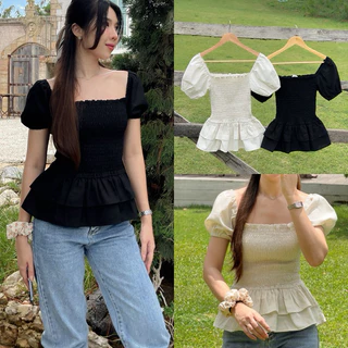 เสื้อสม้อคแต่งระบายแขนตุ๊กตา “ Dana top”🪸🌾