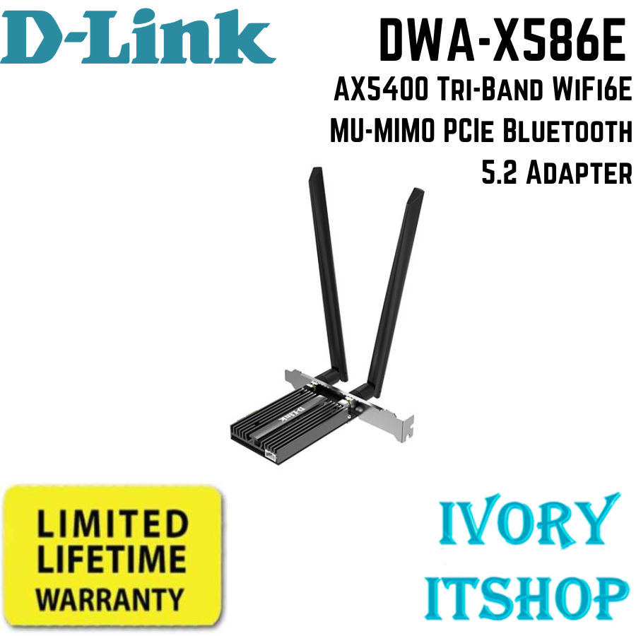 D-Link DWA-X586E AX5400 Tri-Band WiFi6E MU-MIMO PCIe Bluetooth 5.2 Adapter