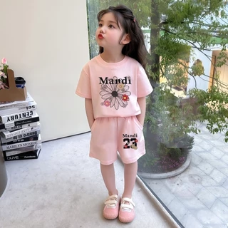 2-12 ปี ชุดเซ็ทเด็กแฟชั่น สไตล์เกาหลี ลําลอง ฤดูร้อน เสื้อผ้าแขนสั้นกางเกงขาสั้น ลายดอกไม้ ผ้าหนุ่ม ใสสบาย