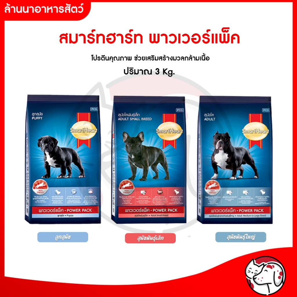 อาหารสุนัข 🐶SmartHeart Power Pack (ลูกสุนัข/สุนัขโต) สูตรให้พลังงาน ขนาด 3 Kg
