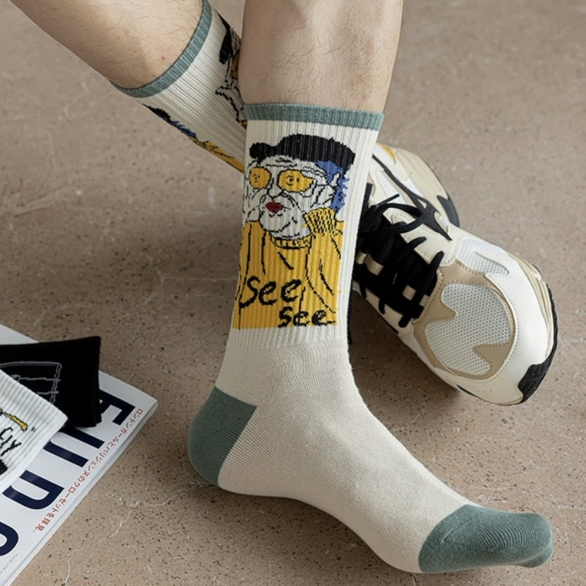 (ได้รับ 2-3 วัน)  จัดส่งจากประเทศไทย~ถุงเท้าข้อสูงลายกราฟฟิตี้ ผลิตจากผ้าฝ้ายแท้ เหมาะสำหรับทั้งชายและหญิง - รูปที่ 5